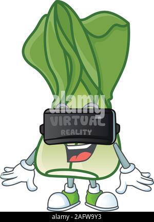 Cool le bok choy personnage avec casque de réalité virtuelle Illustration de Vecteur