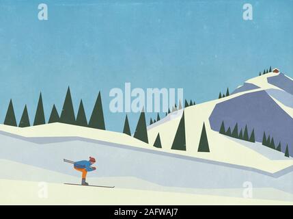 Ski alpin en ordre décroissant snowy mountain slope Banque D'Images