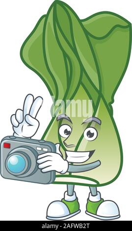 Photographe intelligent le bok choy cartoon mascot avec un appareil photo Illustration de Vecteur