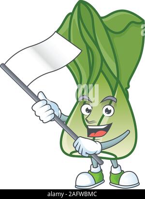 Le bok choy cute cartoon character design tenant un drapeau Illustration de Vecteur