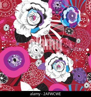Vector Floral pattern de différents graphiques roses Illustration de Vecteur