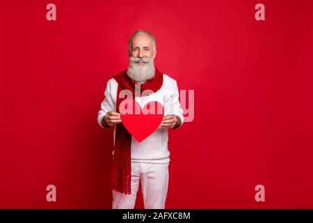 Portrait de sa belle il confiant attrayant aux cheveux gris et Gai gai homme tenant en mains coeur en santé médecine de soins de santé isolés de l'assurance-maladie Banque D'Images