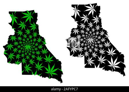 Région de l'Est (régions du Cameroun, République du Cameroun) la carte est conçue de feuilles de cannabis est vert et noir, carte de marijuana, THC) foli Illustration de Vecteur