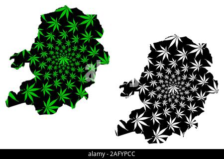 Région Centre (régions du Cameroun, République du Cameroun) la carte est conçue de feuilles de cannabis vert et noir, Centre map faites de marijuana,THC) Illustration de Vecteur