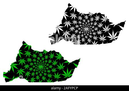 Région de l'Adamaoua (régions du Cameroun, République du Cameroun) la carte est conçue de feuilles de cannabis vert et noir, de l'Adamaoua carte de marijuana THC, Illustration de Vecteur