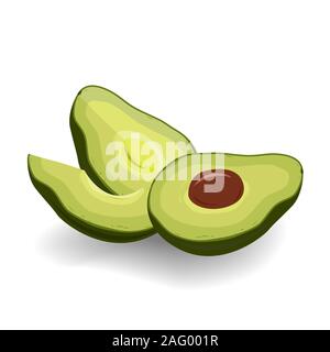 Réduit de moitié l'avocat sur fond blanc. Huiles végétarien source, éléments de conception. Vector illustration Illustration de Vecteur