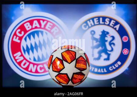 Ligue des Champions 2020, Série de 16 UCL football, phase éliminatoire, éliminatoires, officiel Adidas ballon de soccer 2020 Banque D'Images