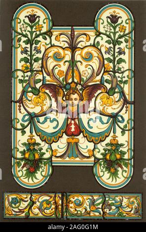 Peinture vitrail de la Renaissance allemande, (1898). 'Figs 1-3 : Verre-peintures de la coupole de la chapelle riche en la résidence royale à Munich". La Residenz, dans le centre de Munich a été construit comme le palais royal des monarques Wittelsbach de Bavière et date de la fin du 14e siècle. 70 Plaque de "l'historique de l'Ornement Styles" traduit de l'Allemand de H. Dolmetsch. [B.T. Batford, Londres, 1898] Banque D'Images