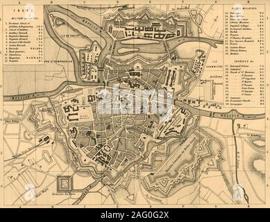 Le "Plan de Metz et ses fortifications", c1872. Carte de la ville de Metz (en France), "militaire montrant les bâtiments, édifices publics, églises etc'. Le siège de Metz (19 août-27 octobre 1870) durant la guerre franco-prussienne, a abouti à une victoire allemande alliée décisive. "De la guerre franco-allemande : ses causes, d'incidents et conséquences", Volume I, par le capitaine H M Hozier. [William Mackenzie, Londres, 1872] Banque D'Images