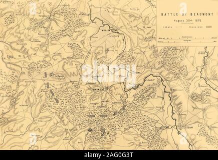 Carte de la bataille de Beaumont, 30 août 1870, (c1872). Site : 'Drawn en vertu de la Superintendance de capitaine Hozier', montrant les positions ennemies. La bataille de Beaumont a été combattu près de Beaumont-en-argonne dans le nord de la France. "De la guerre franco-allemande : ses causes, d'incidents et conséquences", Volume I, par le capitaine H M Hozier. [William Mackenzie, Londres, 1872] Banque D'Images