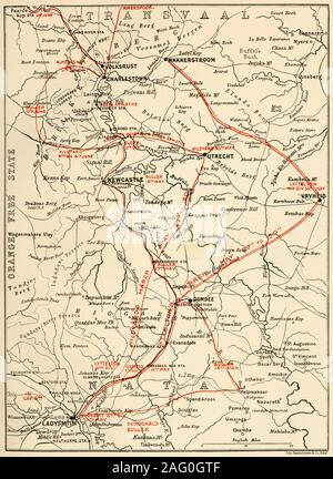 'Map illustrant la campagne général Buller au Natal - Mai-juin 1900", 1901. À partir de "l'Afrique du Sud et l' Ouest la guerre, Tome I", par Louis Creswicke. [T. C. &AMP ; E. C. Jack, Édimbourg, 1901] Banque D'Images