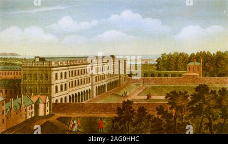 "La Bibliothèque du Trinity College de Dublin', c1760, (1943). L'ancien bâtiment de la bibliothèque à la Trinity, conçu par Thomas Burgh et construit en 1732, contient le "Long Room" qui abrite des manuscrits anciens y compris le Livre de Kells. '[L'évêque George Berkeley] a été chercheur et spécialiste de la Trinity'. À partir de "philosophes britanniques', par Kenneth Matthews. [Collins, Londres, 1943] Banque D'Images