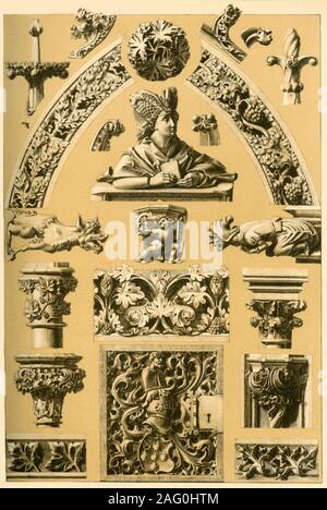 Ornement d'architecture médiévale et de la sculpture, (1898). 'Fig 1 : La figure sculptée de la cale de la cathédrale à Ulm. Fig 2 : Projection d'un support de siège (Rabat) Misericordia du même orchestre. Fig 3 : touche de décoration en pierre de la cathédrale de Naumburg. Fig 4 : Projection d'un support de roulement de l'église à Gelnhausen. Fig 5 : Projection d'un support de roulement d'origine française. Fig 6 : fleuron de notre-dame à Paris. Fig 7 : Bouton d'un embout ibid. Fig 8 : à partir de la prise du tabernacle de l'ancien hôpital-église à Esslingen. Fig 9 : Crocket de Nuremberg. Fig 10 : Crocket de la cathédrale de Cologne. Fi Banque D'Images