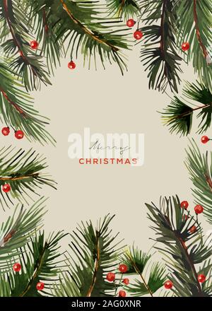 Carte Chrismtas aquarelle Collection. Éléments de Noël et typographie. Vector Illustration. Banque D'Images