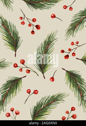 Carte Chrismtas aquarelle Collection. Éléments de Noël et typographie. Vector Illustration. Banque D'Images