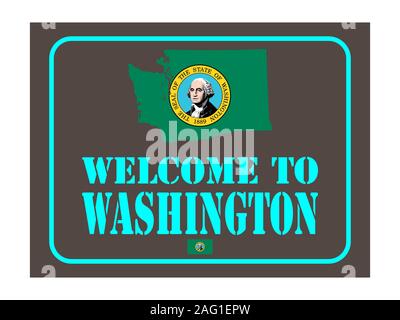 Moscou, Russie décembre 18,2019 Bienvenue à Washington signe avec drapeau carte Illustration vectorielle EPS 10 Illustration de Vecteur