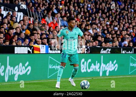 VALENCIA, Espagne - 15 déc : Rodrygo va joue en La Liga match entre Valence CF et Real Madrid CF à la Mestalla Stadium le 15 décembre 2019 Banque D'Images