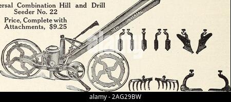 . Annuel 1913 de semences. Nouvelle combinaison universelle Hill et DrillSeeder n° 22, Prix withAttachments complète, $9.25. Nouvelle Prestation universelle n° 11, 4,50 $ seule roue Hoe, cultivateur, charrue et Rake Banque D'Images