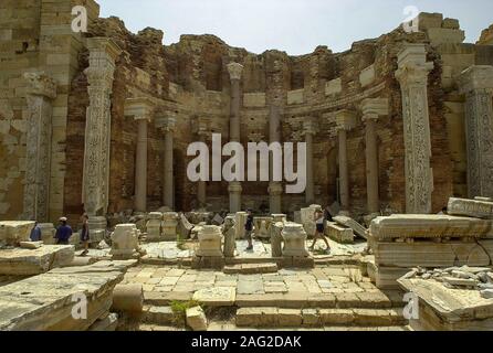 Ruines Romaines de Leptis Magna, Libye, Afrique du Nord. Banque D'Images