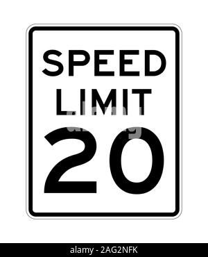 20 Limite de vitesse road sign in USA Banque D'Images