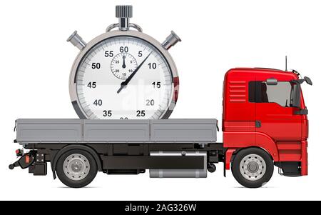 Chariot avec chronomètre. Livraison rapide, rendu 3D concept isolé sur fond blanc Banque D'Images