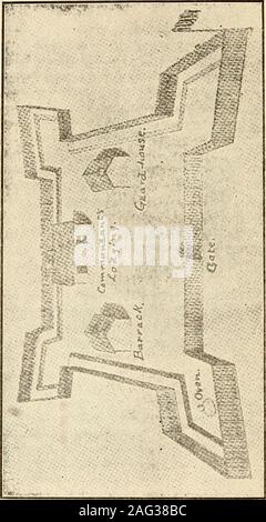 . La rivière Saint-Jean, ses caractéristiques physiques, de légendes et d'histoire, de 1604 à 1784. Sur la base ujoon thearchives dans un croquis de la Marine à Paris, servira à donner une ideaof le plan général du fort. L'espace enfermé par la palissade était d'environ un cent twent.y-feetsquare 5. La disposition générale du bnildings isshown dans le plan. A l'avant il y avait un gatecomposed de deux ou trois épaisseurs de plank, cannonwere monté sur les coins, ou des bastions, et en lavis de la gauche de l'esquisse est montré un bakeoven. À l'arrière du boîtier nous trouver thecommandants lodgin Banque D'Images