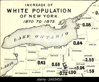 . Recensement de l'état de New York pour 1875. Augmentation de la population blanche de N EW YORK.I870 à 1875. -0,98. J'rRAHKLIN , CLINTON ST LAWRENCE Banque D'Images