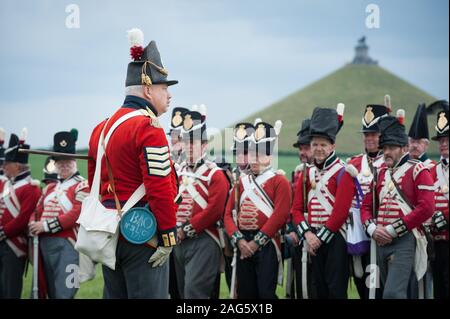 Bataille de Waterloo, Belgique Site. 19 Juin, 2015. Les derniers préparatifs et d'exercices de formation sont à l'ordre du jour avant la principale bataille de Waterloo Banque D'Images