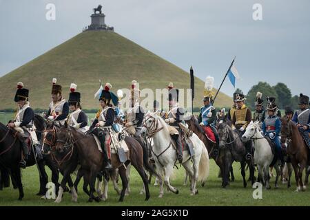Bataille de Waterloo, Belgique Site. 19 Juin, 2015. Les derniers préparatifs et d'exercices de formation sont à l'ordre du jour avant la principale bataille de Waterloo Banque D'Images