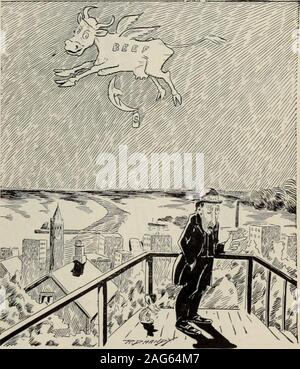 . Examen des évaluations et de travail du monde.  ^.-J %&gt ;^. L'Oncle Sam (comme ingénieur) : Attention le bullgine.du chef (Cleveland). Et la vache a sauté par-dessus la lune. Le public : Ouf, ça y va de nouveau ! À partir de l'News-Tribune (Duluth). 288 L'AMERICAN EXAMEN MENSUEL DES ÉVALUATIONS. Banque D'Images