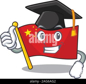 Chine drapeau heureux portant un défilement Graduation hat noir Illustration de Vecteur