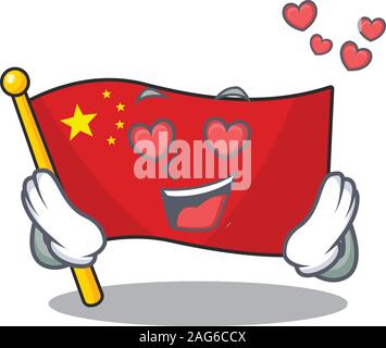 Tomber en amour cute cartoon mascot drapeau chine design Défilement Illustration de Vecteur