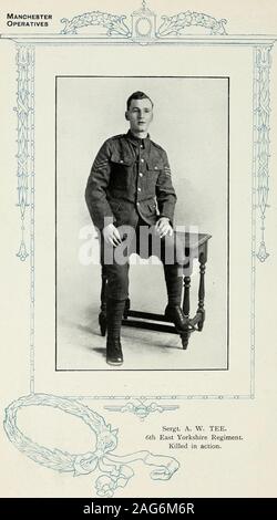 . Compte rendu des partenaires, du personnel et des coopératives qui ont participé à la Grande Guerre, 1914-1919. Pte. SYDNEY PROCTER. 1er Régiment de Manchester. Tué dans l'action. ManchesterOperatives. Sergt. A. W. TEE. 6e Régiment de l'East Yorkshire. Tué dans l'action. Sergt. A. W. Tee. 6e Régiment de l'East Yorkshire. Sergt. Tee, Grey de prix. S'enrôle dans septembre 1914, dans le 6e Régiment de l'East Yorkshire, andwas tué en France. Le Cpl. Herbert Bonehill. Bataillon du travail, Royal Welsh Fusiliers. Le Cpl. Bonehill, Dhootie Prix. Enrôlé en novembre,1916, dans le Royal Welsh Fusiliers, et a été tué enfrance en 1918. Manche Banque D'Images