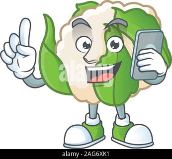 Mascot conception de chou-fleur ne parlant au téléphone Illustration de Vecteur