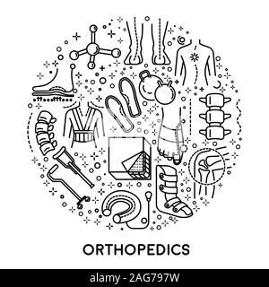 Ensemble de collection icônes linéaire de l'orthopédie en cercle Illustration de Vecteur