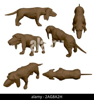 Ensemble avec chien marron polygonal avec de oreilles. 3D. Vector illustration. Illustration de Vecteur