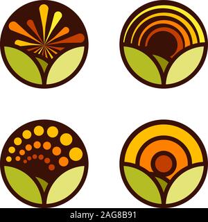 Ensemble de logos vectoriels sur l'agriculture. Icônes de la ferme. Produits laitiers de symboles. Signes de la viande fraîche. Pré Vert illustration. La nature de l'image. Organic Illustration de Vecteur