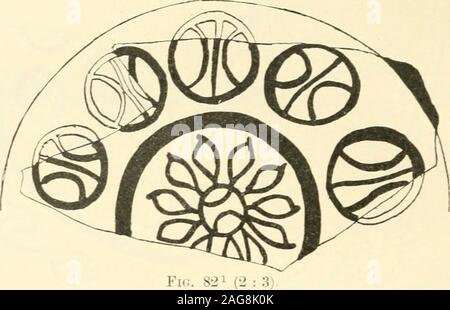 . Fouilles à Phylakopi dans Melos. Fk ;. si - (1 : -1).ok, Two-Handlkd Fragment Télévision Vase avec Desh^n restauré. Les illustrations présentent les façons dont l'ornementation est organisé.Là encore de nombreux détails rappellent l'avis de l'arbre-graves à 1 Reddisli ; argile surface blanchâtre ; matt black -très colorées ; bande noire autour de la peinture. l'extérieur de la jante. 112 C. C. EDGAR Mycènes, en particulier le grand quadrilobe sur XV. Est, la rosette et discson Fig 79 et la rosette avec pétales incurvées sur XV. 17. L'extérieur. Fi(.-. 8-2 1 (-2 : 3 Banque D'Images