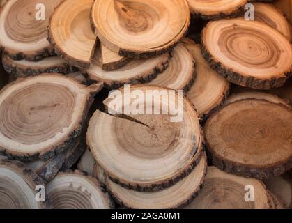 Grumes en bois naturel que des tranches de disque en bois assiettes Banque D'Images