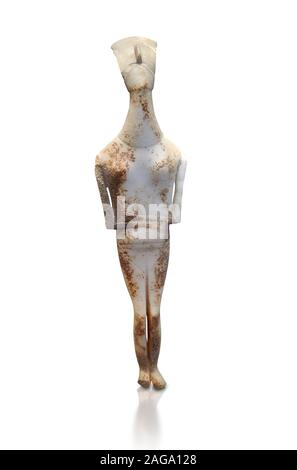 Figurine statue cycladique femelle avec bras croisés du Spedos Dokathismata et type. Au début de la période cycladique II (2800-3200) de l'Amorgos. National Arch Banque D'Images