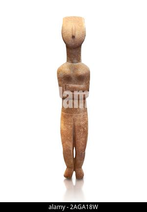 Figurine statue cycladique femelle avec bras croisés du Spedos Dokathismata et type. Au début de la période cycladique II (2800-3200) de Naxos. Archebactérie National Banque D'Images