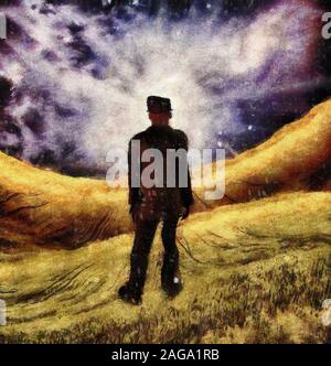 Peinture surréaliste. Man in suit se tient dans la zone Banque D'Images