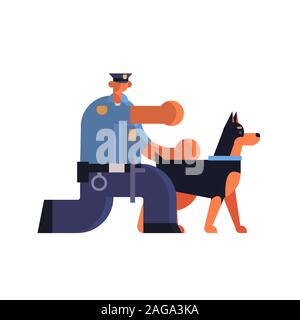 Agent de police mâle berger allemand avec policier en uniforme avec l'autorité de sécurité de chien service droit et justice télévision concept full length white background vector illustration Illustration de Vecteur