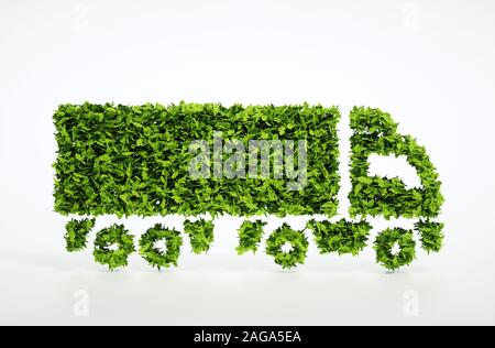 Ecology concept de logistique. 3D illustration d'un camion vert isolé sur blanc. Banque D'Images