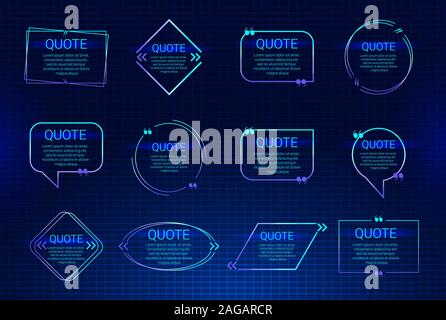 Ensemble de citer fort vector isolé sur fond de grille le cyberespace. Des bulles de modèles de l'espace pour le texte dans un style plat. Dégradé Violet quote Illustration de Vecteur