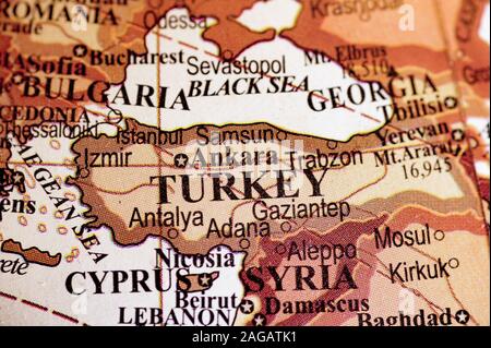 Gros plan du pays de la turquie sur la carte Banque D'Images