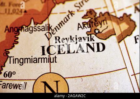 Gros plan du pays de l'Islande sur la carte Banque D'Images