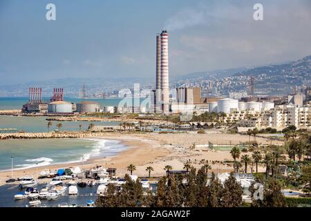 Centrale thermique de Zouk, la plus grande centrale électrique au Liban, Juniyah, Liban Banque D'Images