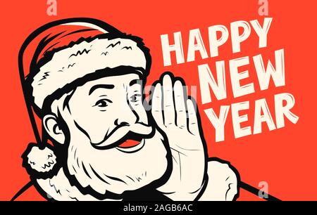 Le Père Noël souhaite Bonne Année. Illustration vectorielle de carte de vœux Illustration de Vecteur