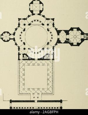 . Une histoire de l'architecture en Italie de l'époque de Constantin à l'aube de la renaissance. est se compose d'un octogone central withunequal côtés formée par huit piles, ou plutôt des fragments de mur, dans les angles, reliés par des arcs en plein cintre. À partir de chacune des faces d'fourcardinal l'octogone, qui sont beaucoup plus vaste thanthe quatre autres projets, une exèdre absidal plutôt moins d'un demi-cercle dans le plan, formé par deux gammes d'arcades un au-dessus de l'autre, la partie inférieure de cinq arcades supportées sur les quais, octogonale - le upperwith effectuée cinq ouvertures sur square jetées et colonnes ioniques. T Banque D'Images